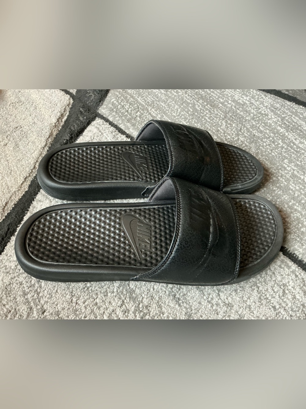 Size 11 - Nike Logo Benassi Black Black Slides Flip Flops
